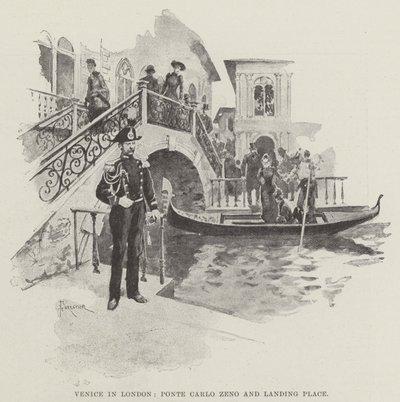 Venetië in Londen, Ponte Carlo Zeno en Aanlegplaats door Amedee Forestier